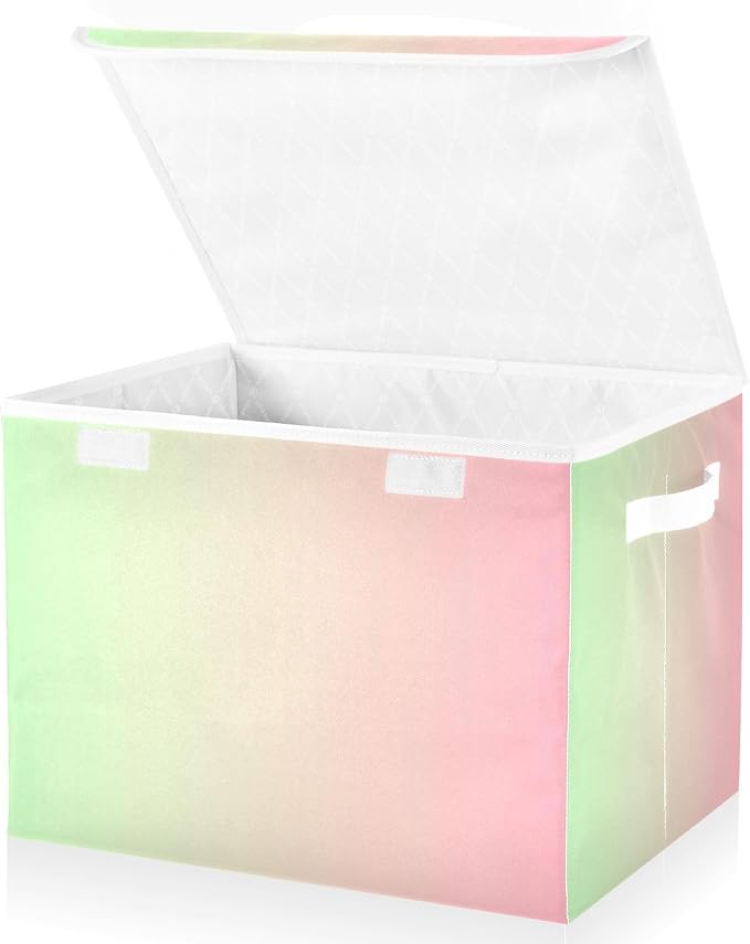 Green Peach Gradient Storage Container with Lid Collapsible Book Storage Garage Storage Bins for Home Studyroom Office