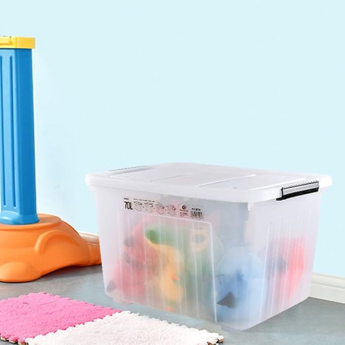 4-Pack 70 L Large Clear Storage Boxes Plastic Latching Boxes with Wheeles
