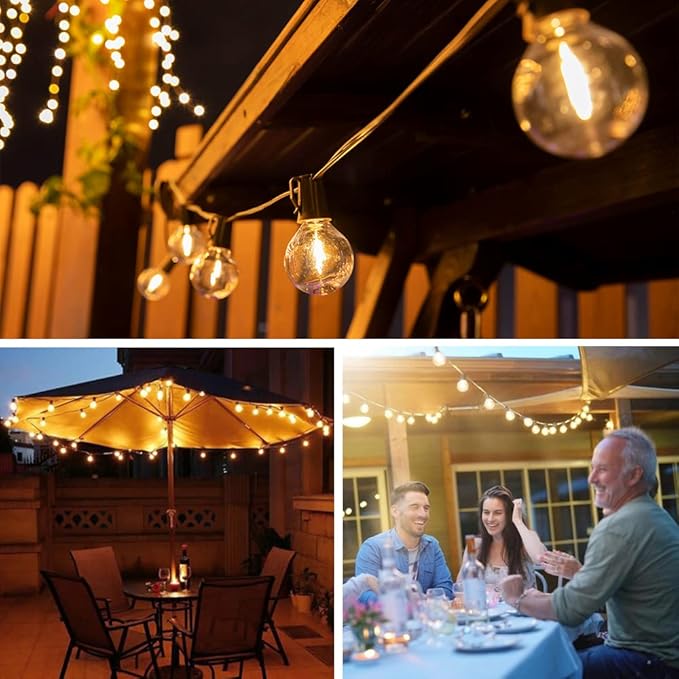 Solar Outdoor String Lights 15FT G50 Patio Lights String Waterproof with 10 Warm White LED Shatterproof Bulbs Perfect for Garden Backyard Pergola Party Cafe Camping Decoration (15FT)