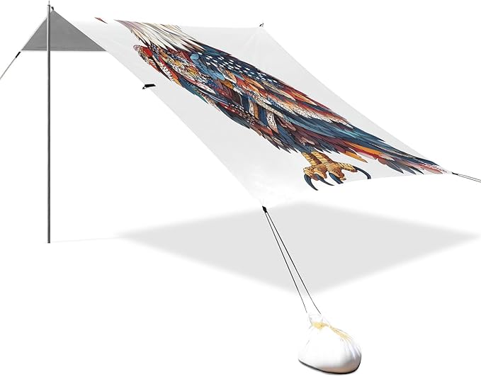 ALAZA Eagles America Color Feathers Beach Tent Sun Shelter Portable Canopy Sunshade for Outdoor Camping Picnics Backyard Fun 10x9 ft