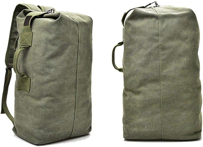 Stylish Large Capacity Tactical Canvas Backpack Army Bucket Bag Outdoor Sports Duffle Bag Travel Rucksack-(Tan)