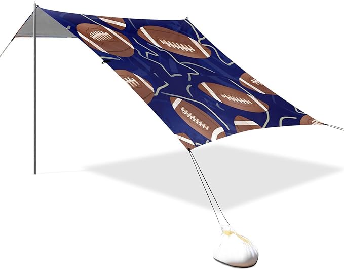xigua Rugby Beach Tent Sun Shelter with Carrying Bag - Silver Coated Oxford Fabric Beach Canopy for Beach Camping Fishing - Includes Windproof Ropes Sandbags &amp Stakes