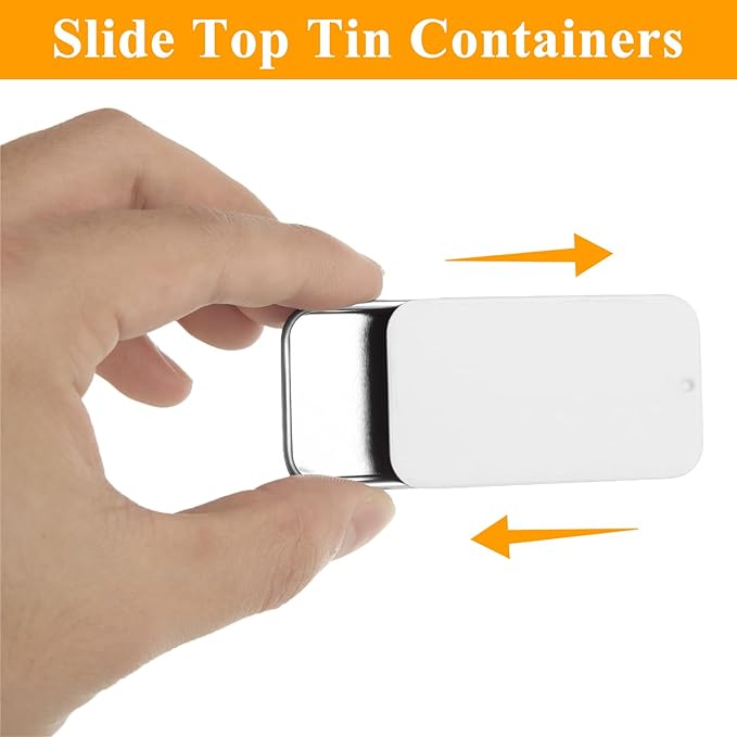 100 Pcs Slide Top Tin Containers Empty Mini Metal Tin for Lip Balm Jewelry CandiesPills Small Crafts (Gloss White)