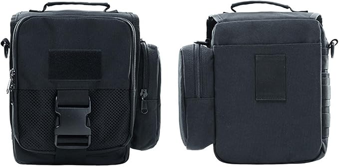 Tactical Messenger Bag Small - Men Military MOLLE Crossbody Pack EDC Belt Pouch with Phone Zippered Pocket(Patch Included) (Black)