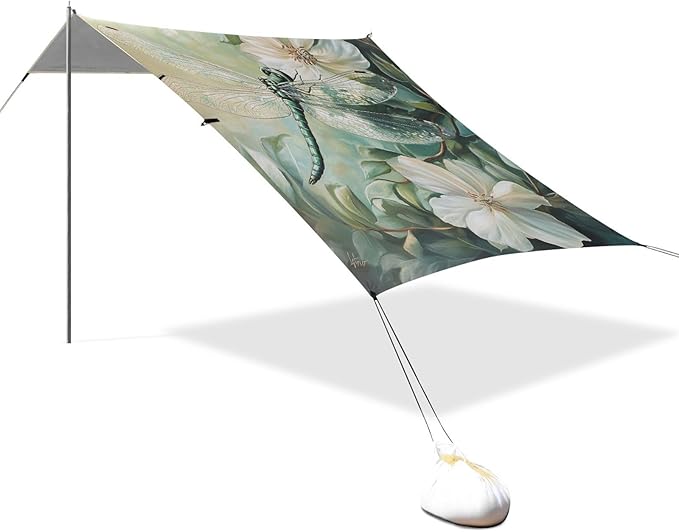 ALAZA Green Dragonfly White Flowers Beach Tent Sun Shelter Portable Canopy Sunshade for Outdoor Camping Picnics Backyard Fun 10x9 ft