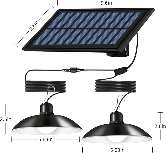 Solar Shed Lights 1-to-2 Solar Pendant Lights Outdoor Hanging Lights with Remote &amp Dusk to Dawn Waterproof for Shed Barn Gazebo Garage