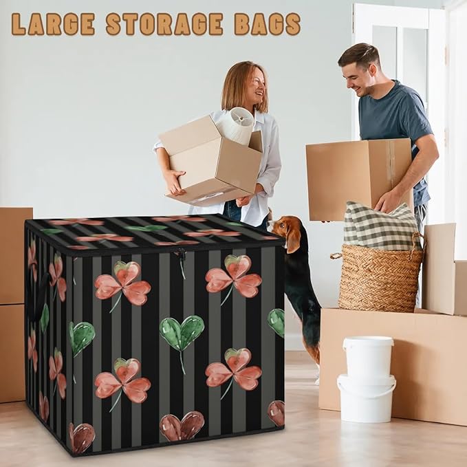 XL Large Clothes Storage with Lid Handle Shamrocks Large Thick Clothes Blanket Storage Containers for Organizing Bedroom Closet Comforter Organization Storage St. Patrick's Day