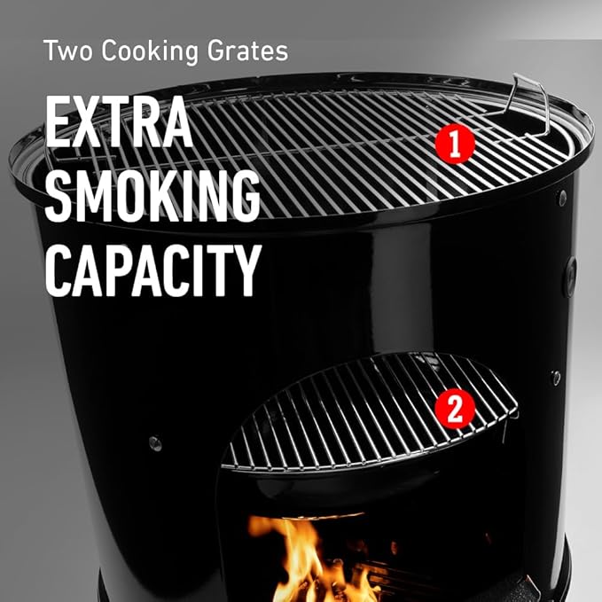 Weber Smokey Mountain Cooker 22-Inch Charcoal Smoker – Outdoor BBQ Smoker with Dual Cooking Grates Porcelain‑Enameled Kettle &amp Temperature Control Dampers