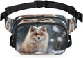 Cute Fox Snow Waterproof Fanny Pack for Women Men Adjustable Waist Bag with Double Zipper Pockets Lightweight Square Hip Pack for Running Travel Hiking Workout Cycling