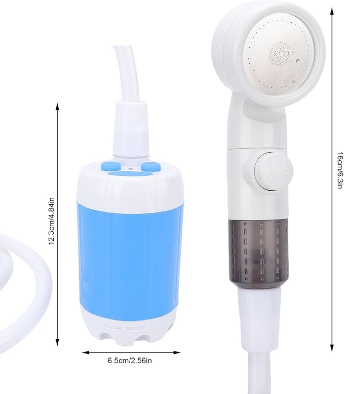 Ymiko Portable Shower Pump Rechargeable Outdoor Camping Shower Head Sprayer with Mounting Rack Suction Cup Hook for Hiking Travel ABS Material 4000mAh Battery