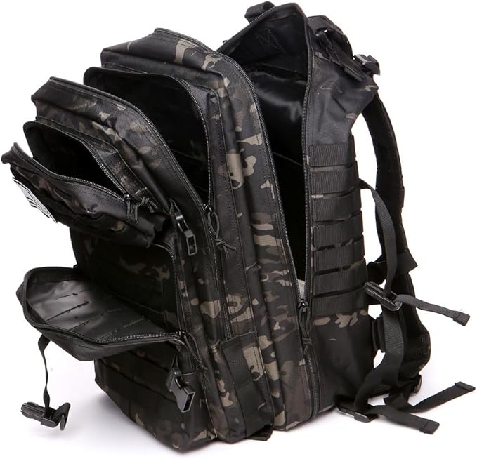 50L Sturdy Nylon Waterproof Fishing Hunting Backpack Outdoor Military Rucksacks Tactical Sports Camping Hiking (Camo black)
