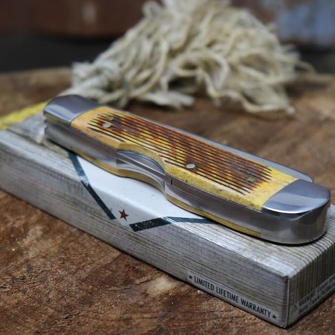 WHISKEY BENT HAT CO. Trapper &amp Locking Bullcutter Folding Pocket Knife 4.125 Closed Length 440C Stainless Steel Blades (Sawmill)