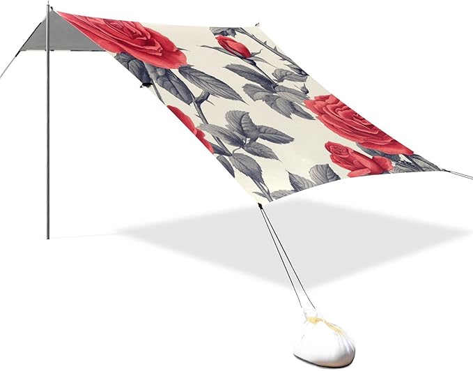 ALAZA Botanical Rose Red Flower Beach Tent Sun Shelter Portable Canopy Sunshade for Outdoor Camping Picnics Backyard Fun 10x9 ft
