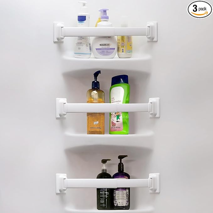 Adjustable RV Shower Corner Storage Bar- Durable Aluminum RV Corner Caddy for Shower Organization- Essential RV Bathroom Accessory- 3 Packs