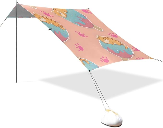 ALAZA Ice Cream Cat Pattern Beach Tent Sun Shelter Portable Canopy Sunshade for Outdoor Camping Picnics Backyard Fun 10x9 ft
