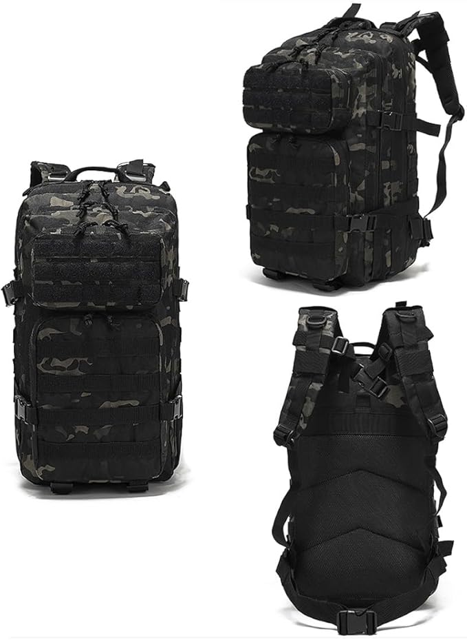 35L Military Tactical Backpack Army 3 Day Assault Pack Molle Bag Backpacks Rucksack For Hiking Fishing (Black CP)
