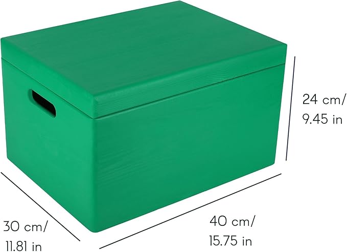 Creative Deco Large Green Wooden Box Storage with Hinged Lid | 15.8x11.8x9.44in (+-0.5) | Keepsake Gift Box Storage Document | Wood Chest Trunk PRODUCT NOT INTENDED FOR 15 YEARS OR BELOW