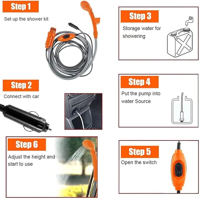 Portable Outdoor Camping Shower Kit Travel Shower Outdoor Portable Shower 1.8m Hose Water Pump for Outdoor Travel Bike Car Washing Pet Cleaning Plants Watering