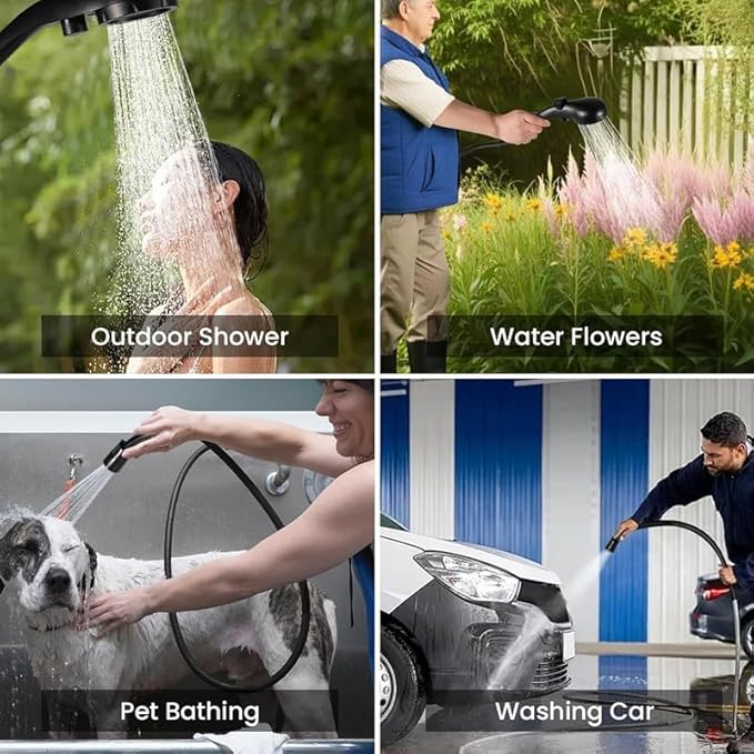 Portable Rechargeable Outdoor Camping Shower Pump High Pressure Camping Shower System with Hose Ideal for RV Beach Garden &amp Pet Washing (Grey 6000mA)