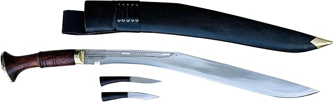 22 Sirupate Kukri - Authentic Hand Forged Blade Large Khukuri - Camping Survival Knife - High Carbon Steel Blade from Nepal - Tempered - Sharp - Rosewood Handle - Water Buffalo Leather Sheath