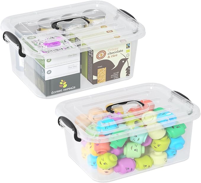 8 Quart Clear Latching Bin with Handle Plastic Storage Tote Box with Handle 2 Packs