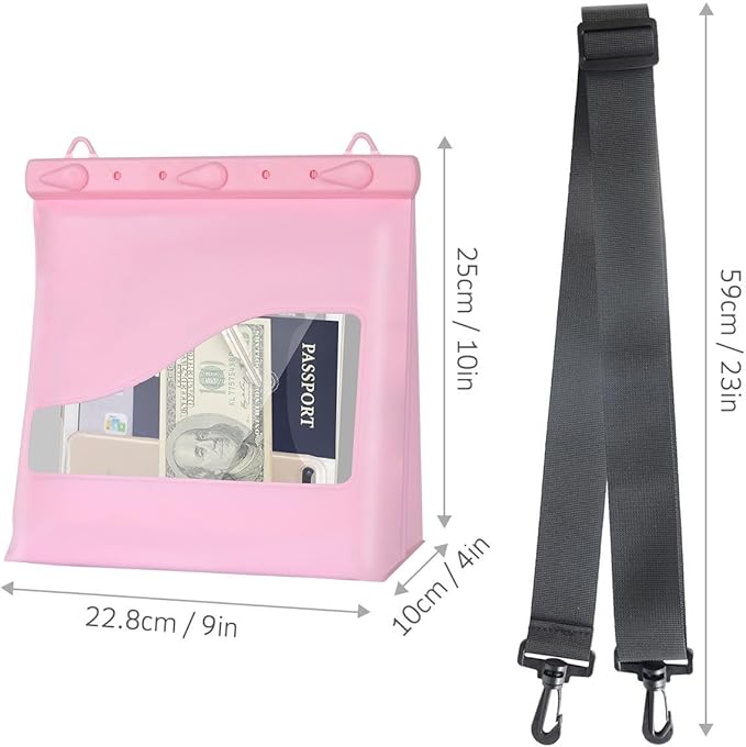 Waterproof Pvc Swimming Bag with Shoulder Strap for Beach Travel Combo Bag Scuba Snorkeling Diving Riving Trekking Storage Pouch Large Capacity Lightweight Bag (Pink)