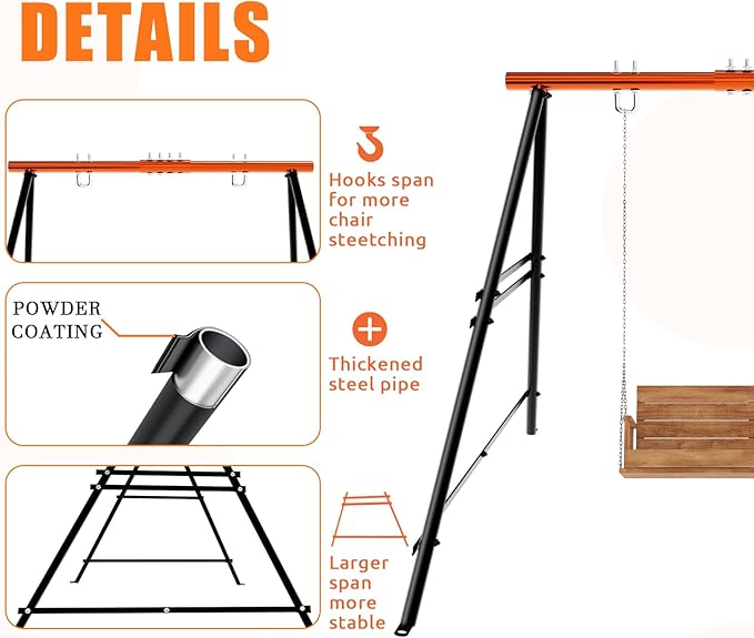 Swing Stand Frame Swing Sets for Backyard Hammock Chair Stand Only Max Load 550Lbs for Patio Playground Park(Swing not Included)