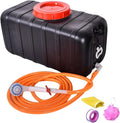 Haueeschoen Portable outdoor shower storage bucket with lid and handle Black plastic large water storage container Solar shower bucket with faucet and nozzle hose