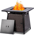 OutVue 28 inch Wicker Propane Fire Pit TableGas Fire Pits Table for Outside50000 BTU Propane Firepit with Lid &ampLava RocksGas Firepit for GardenYard (Brown Rattan)