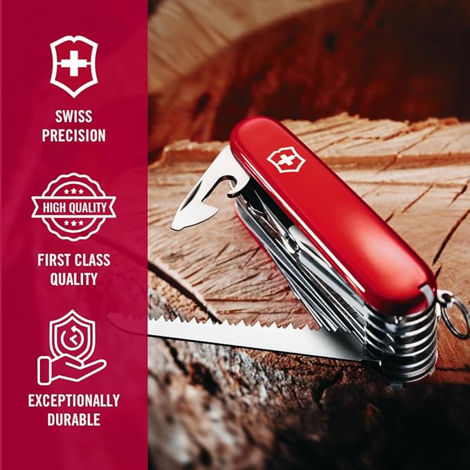 Victorinox Swiss Champ Swiss Army Knife 33 Functions Swiss Made Pocket Knife with Large Blade Screwdriver Chisel and Combination Pliers - Red