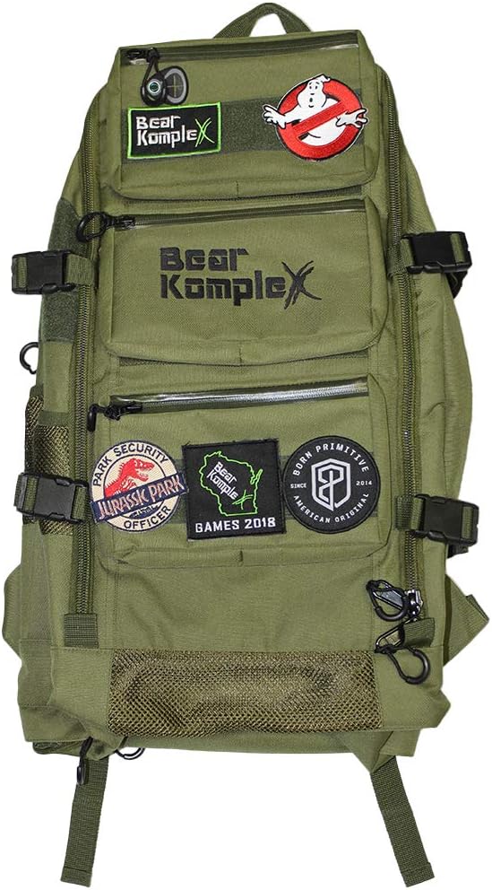 Bear KompleX Military Grade Tactical Backpack - Military Backpack Storage Organization Multiple Compartments Compression Straps MOLLE Webbing 1000 Denier Nylon Water Repellent Coating - 50L Green