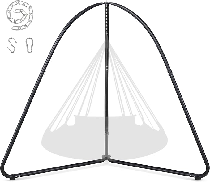 SUNCREAT Tripod Hanging Chair Stand – 400lbs Capacity Heavy Duty Steel Rust Resistant Stable Hammock Frame for Air Porch Indoor/Outdoor Use – Swing Not Included Black