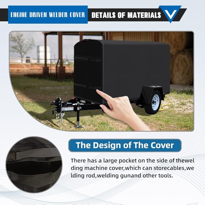 Engine Driven Welder CoverHeavy Duty 1680D Waterproof Welder Cover Fits Trailblazer 302/330 Bobcat 265/250 Engine-Driven Welder(33H x 22W x 53.5D)