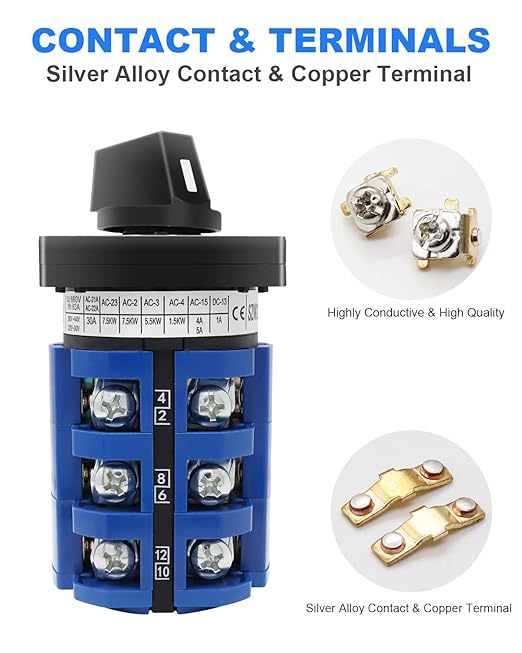Multi-Transfer Switch AC 660V 63A 3 Positions 12 Terminals - Changeover Selection Switch for RV Camper and Boat