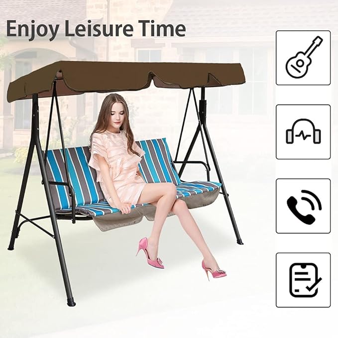 Garden Swing Canopy Replacement for 2 &amp 3 Seater Outdoor Patio Swing Water Resistant Hammock Cover with Sun Shelter for Seat Furniture (Grey 249 * 185 * 18cm)