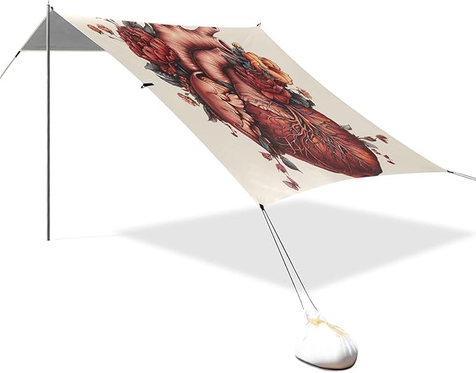 ALAZA Heart Flower Gothic Beach Tent Sun Shelter UPF50+ Protection Beach Shade Canopy w/ 4 Sandbags for Outdoor Camping Fishing Backyard Fun Picnic 10x9 ft