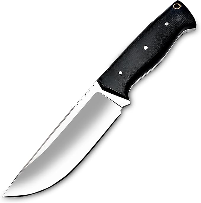 Handmade EDC Skinning Knife Fixed Blade Hand Forged Full Tang with Leather Sheath for Hunting Camping Hiking Fishing Bushcraft (10 inch Black Micarta)