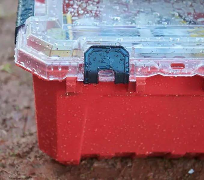 Professional Heavy Duty Waterproof Stackable Plastic Storage Container with Hinged Lid Red Rectangular (12 Gal)