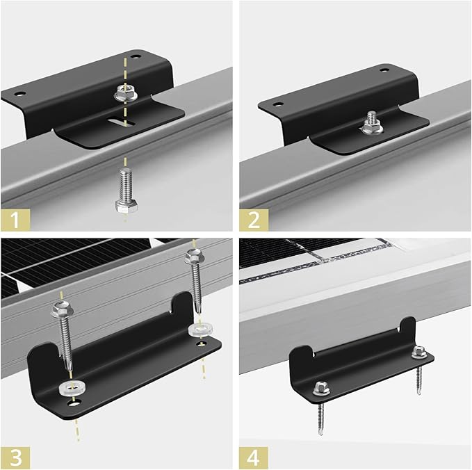 Anbte 16PCS Solar Panel Mounting Z Brackets Aluminum Solar Panel Mounting Bracket 304 Stainless Steel Screws Stable Rust - Resistant Easy Install for Roof RV Boat Yacht Black