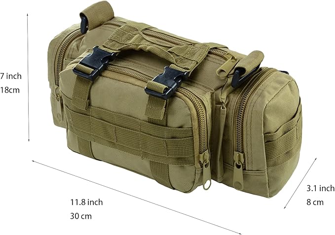 Tactical Fanny Pack Mens Molle EDC Convertible Pouch Waist Shoulder Sling Belt Crossbady Bag Pack with Top Handle (Black)