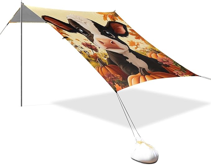 ALAZA Cow Pumpkin Fall Beach Tent Sun Shelter Portable Canopy Sunshade for Outdoor Camping Picnics Backyard Fun 10x9 ft