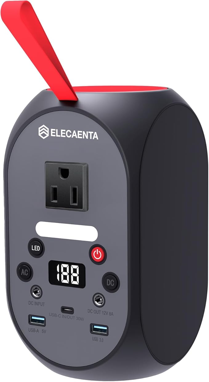 ELECAENTA 99Wh Portable Power Station 120W (Peak 200W) LiFePO4 Battery Bank Backup AC DC USB C Outputs for Laptop Tablet Phones Camera Drone Solar Generator for Home Outdoor Camping RV Emergency