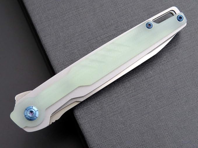 Eafengrow EF942 EDC Folding Knife D2 Steel Blade Titanium Plating &amp G10 HandlePocket Clip with Frame Lock EDC Pocket Flipper Knife for Camping Hiking Survival Outdoor(Jade)