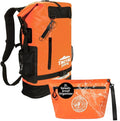 Tactiko 30L 100% Waterproof Backpack &amp 2L Splashproof Tarpaulin Zipper Pouch - Roll Top Dry Bag for Watersports &amp Travel Bag - Protection from Water Mud Sand Outdoor Camping (Orange)
