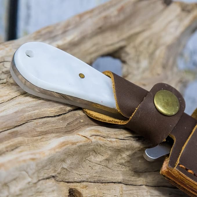 WHISKEY BENT HAT CO. Bullcutter 2 Fixed Blade Knife 440C Stainless Steel 3 Blade w/Leather Sheath (Pearl Snap)