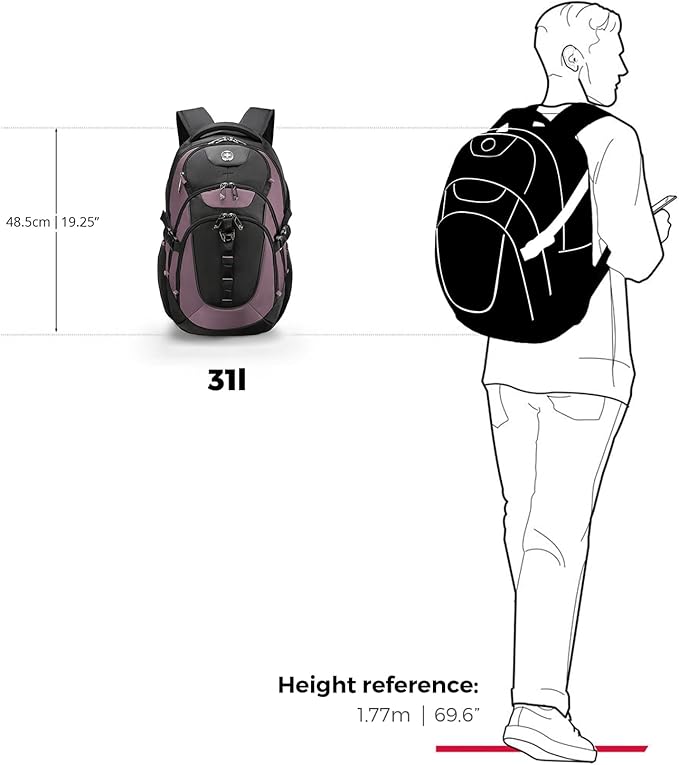 Swissdigital Design Laptop Backpack with USB Charging Port Travel Backpack Fits 15.6 inches Computer 31L College School Backpack for Women Light Purple/Black | SD803-85