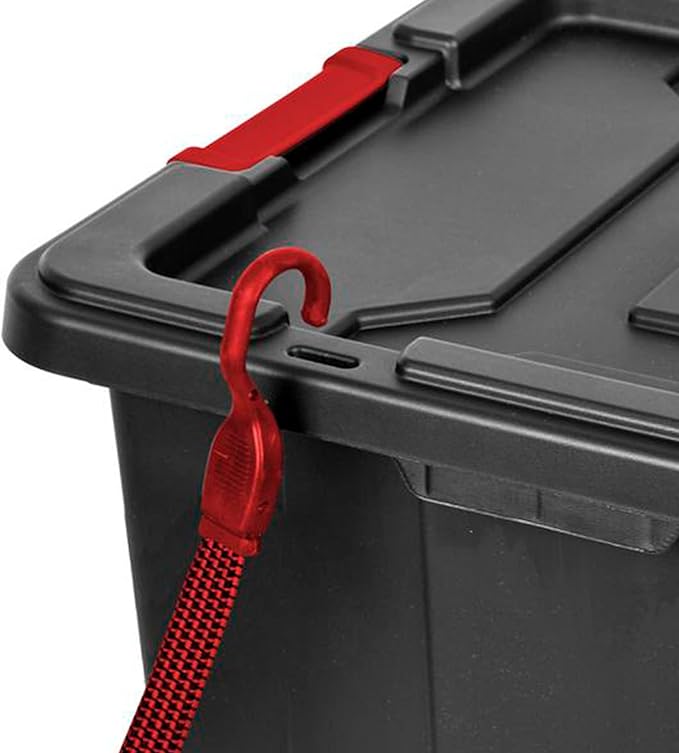 Sterilite 14669004 27 Gallon/102 Liter Industrial Tote Black Lid &amp Base w/Racer Red Latches