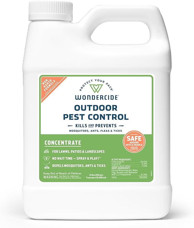 Wondercide - Outdoor Pest Control Spray Concentrate with Natural Essential Oils - Mosquito Ant Roach and Insect Killer Treatment and Repellent - Safe Around Pets Plants Kids - 32 oz