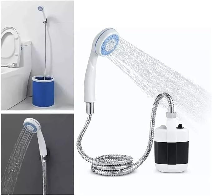 Gavigain Portable Shower Camping Shower Outdoor Camp Shower Pump Electric Rechargeable Portable Camping Shower for Camping Beach Swimming Outdoor Traveling Hiking