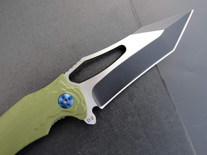Eafengrow EF915 Folding Knife D2 Steel Blade with Black-Oxide Coating G10 Handle with Ball Bearing Safe Open Flipper Knife Locking Liner and Pocketclip for Camping Work (Green)